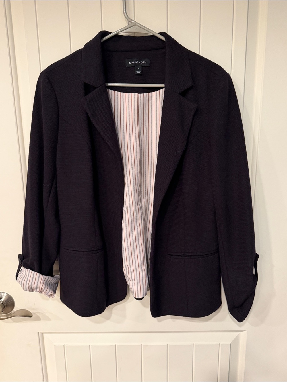 41 Hawthorn Black Open-Front Blazer with Striped Lining